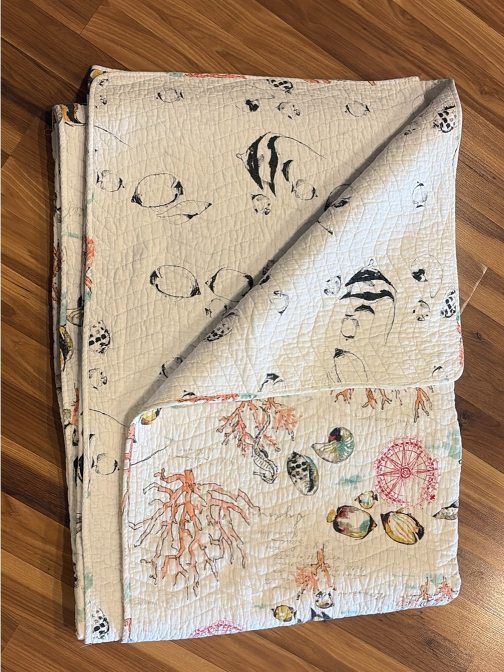 Coastal Seashell & Coral Quilted Throw - Picture 2 of 4